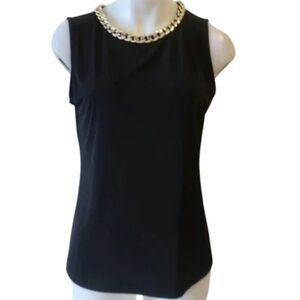 Carmen Sleeveless Shell Black with Chain Neckline Size Medium